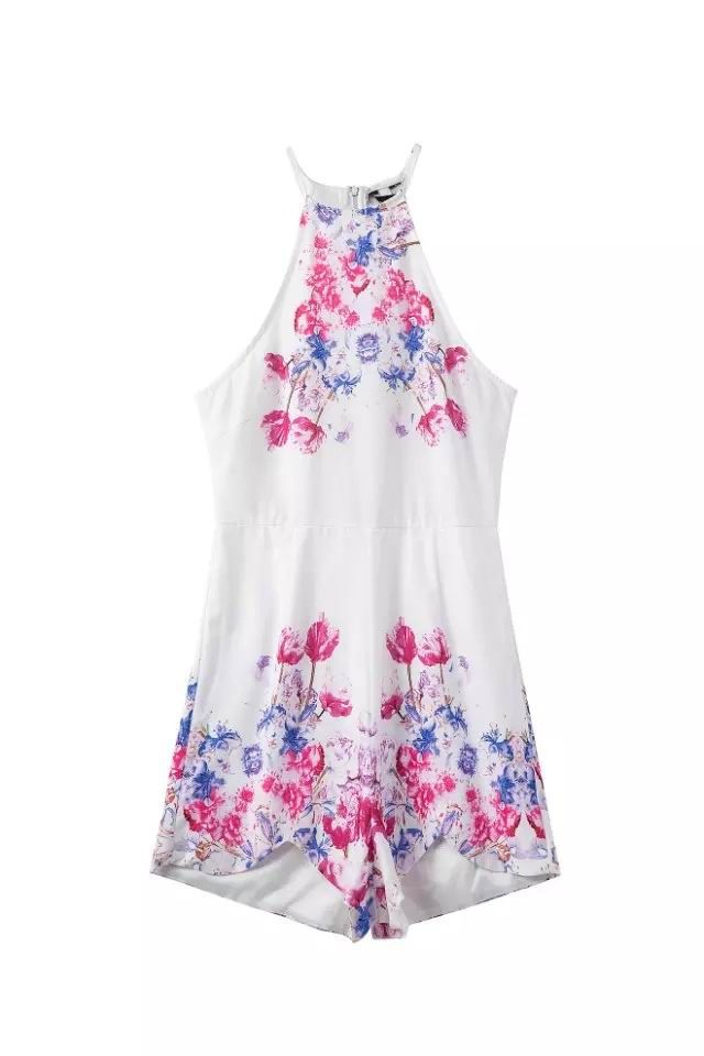 F2463Floral Printing Zipper Womens Rompers